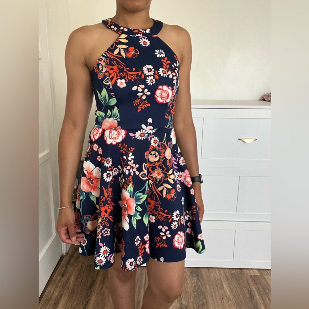 Floral Halter Dress in Navy Floral